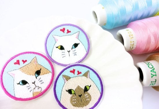シールにもなる猫の刺繍ワッペン◆丸型　nattsu（ナッツ）