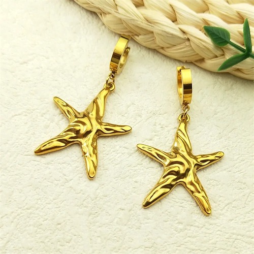 ピアス  動物 アニマル ステンレス ゴールド ムース ヒトデ フープ サーフ 揺れる レディース スチール