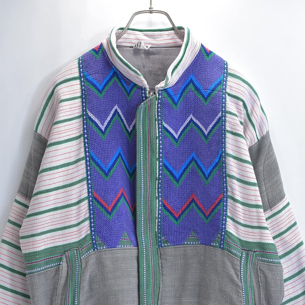 Guatemala Jacket ハンドメイド グアテマラ ジップアップ ジャケット ブルゾン ジグザグ柄 ボーダー 切替 スーベニア マルチカラー USED ヴィンテージ ビンテージ 古着 メンズ Lサイズ