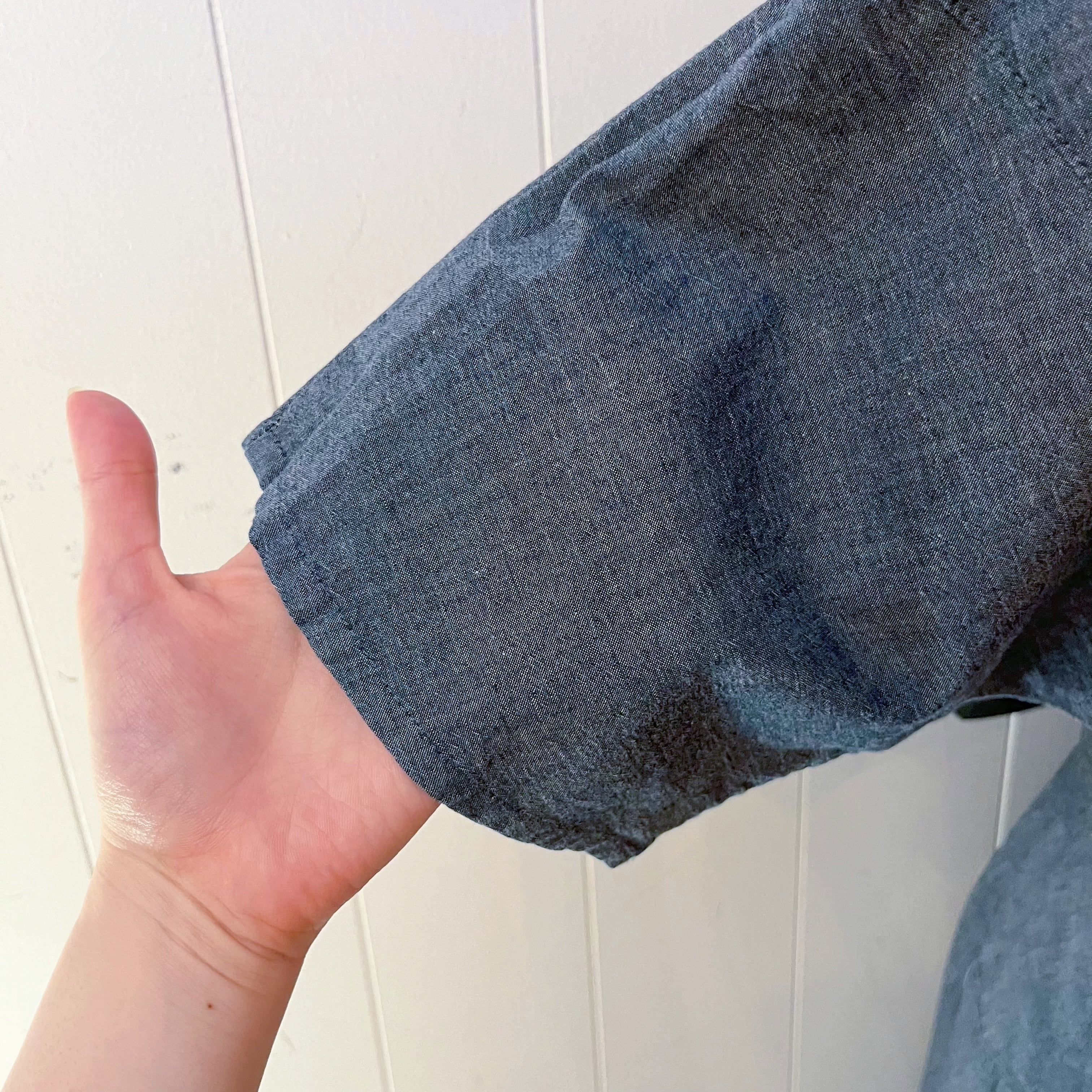 chambray open collar one-piece