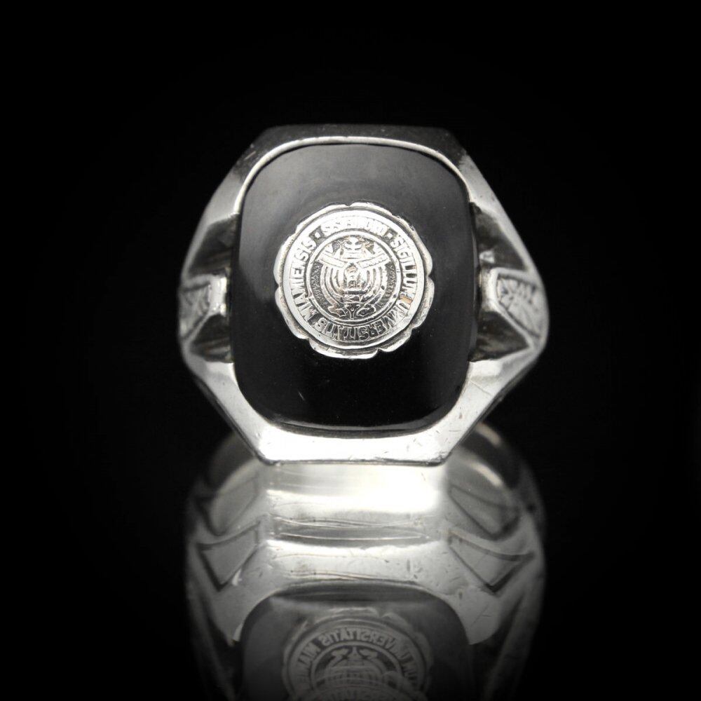 Vintage College Ring Silver [STERLING x Onyx] [1940s~] Square