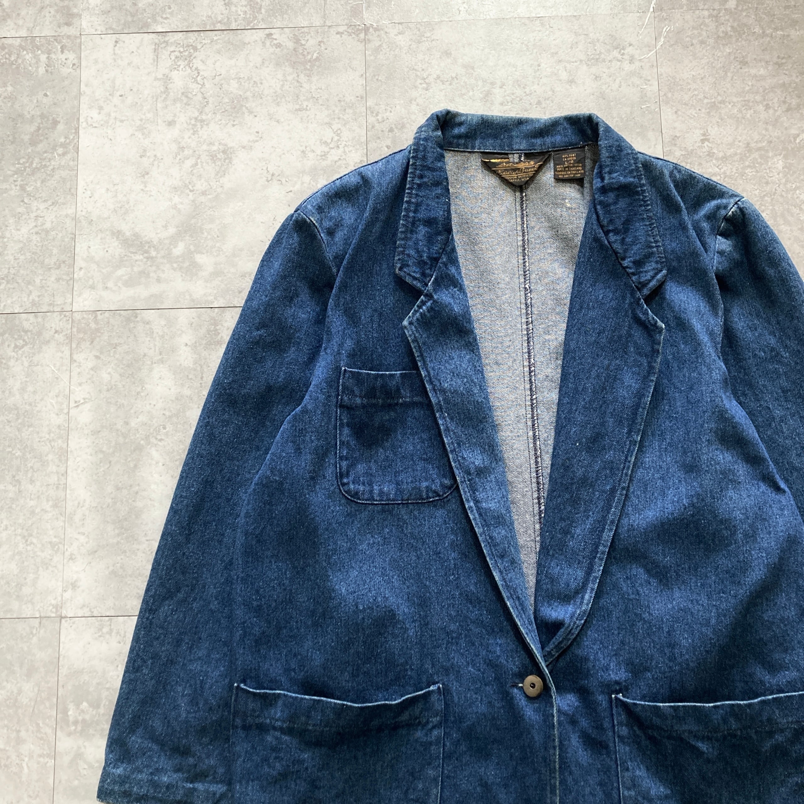 80s】Eddie Bauer エディーバウアー 表記L 黒タグ デニム テーラード