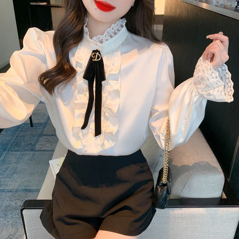 【tops】レース切り替えシャツトップス M29032