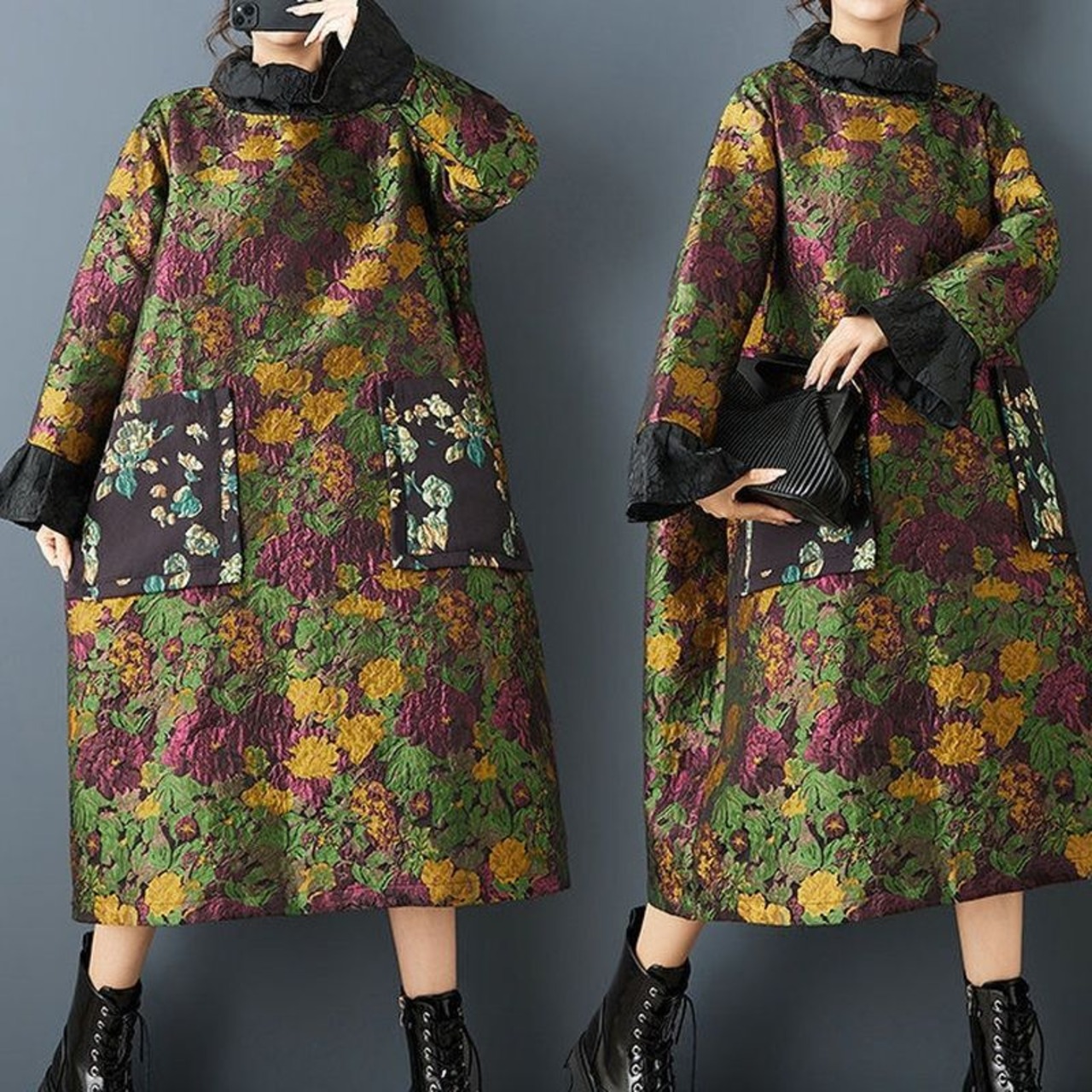 フラワー パッチポケット ワンピース  00362