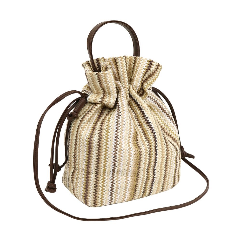 カゴバッグ【2025新作】雑材巾着2WAYショルダー キレイ目 プチプラ