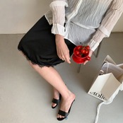 Dentelle Lace Trim Satin Skirt F0588