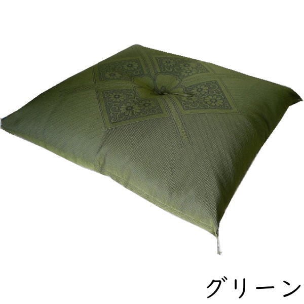 ハイウェイ 座布団 八端判 59×63cm 日本製 綿わた 100% ふくれ織り 緑