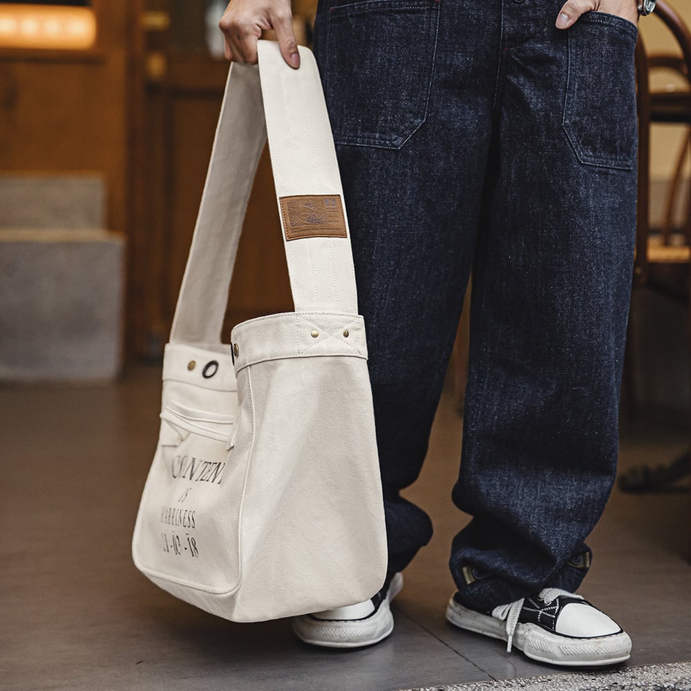 KURASHIKI canvas メッセンジャーバッグ ホワイト/ブラック White Canvas Messenger Bag / ホワイト キャンバス メッセンジャー