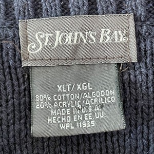 【ST.JOHN'S BAY】USA製 デザインニット 柄ニット セーター 柄物 切替 千鳥模様 ケーブル編み XLT ビッグサイズ ビッグシルエット US古着