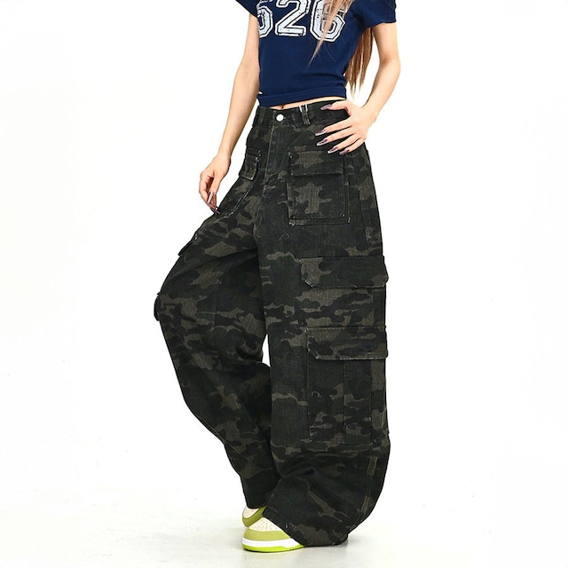 ルーズフォルムカモフラパターンカーゴパンツ 1col R01905