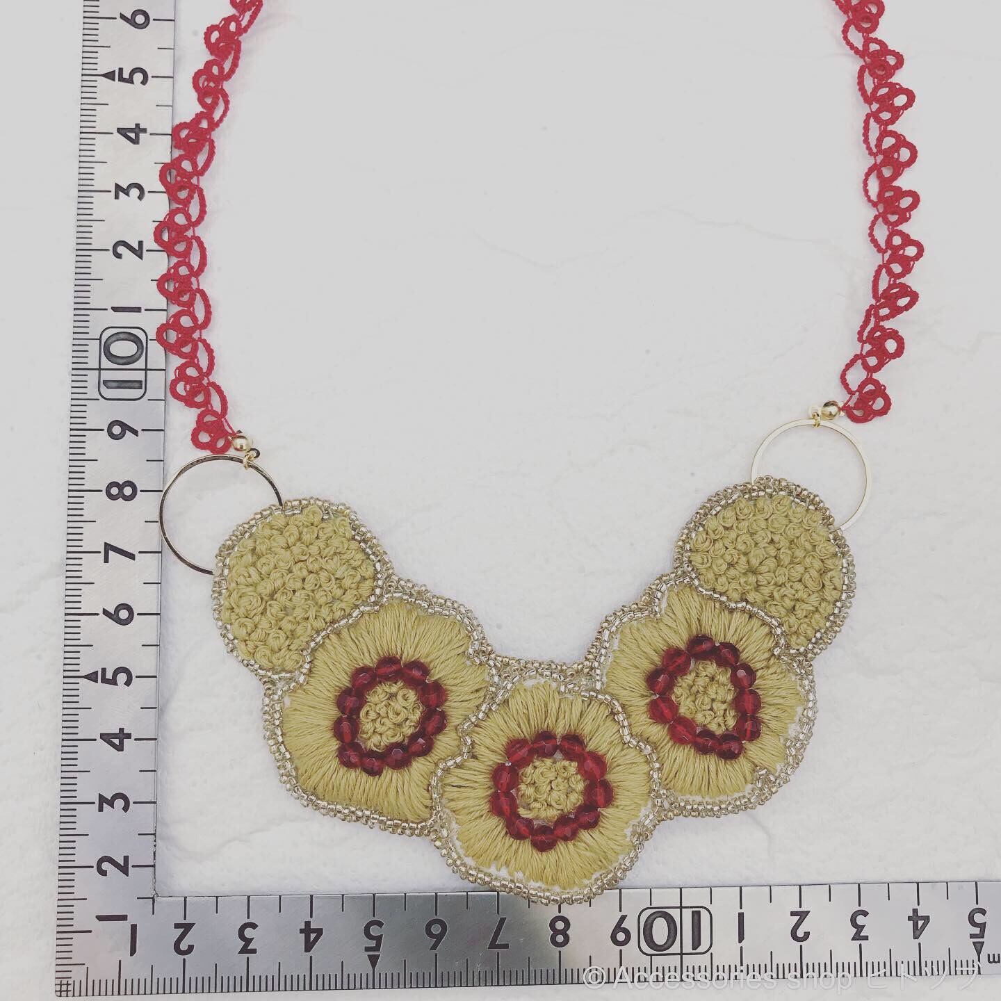 0182:linen×cotton お花のロングネックレス