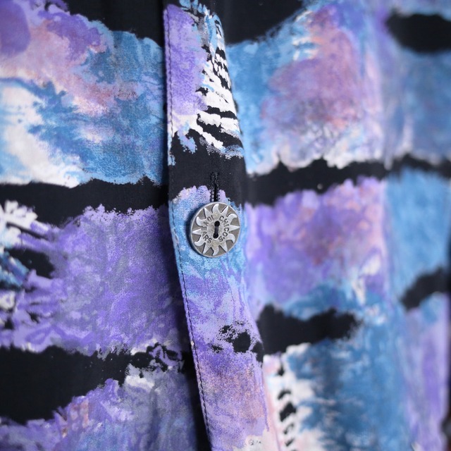 mysterious good coloring art pattern silver big button shirt