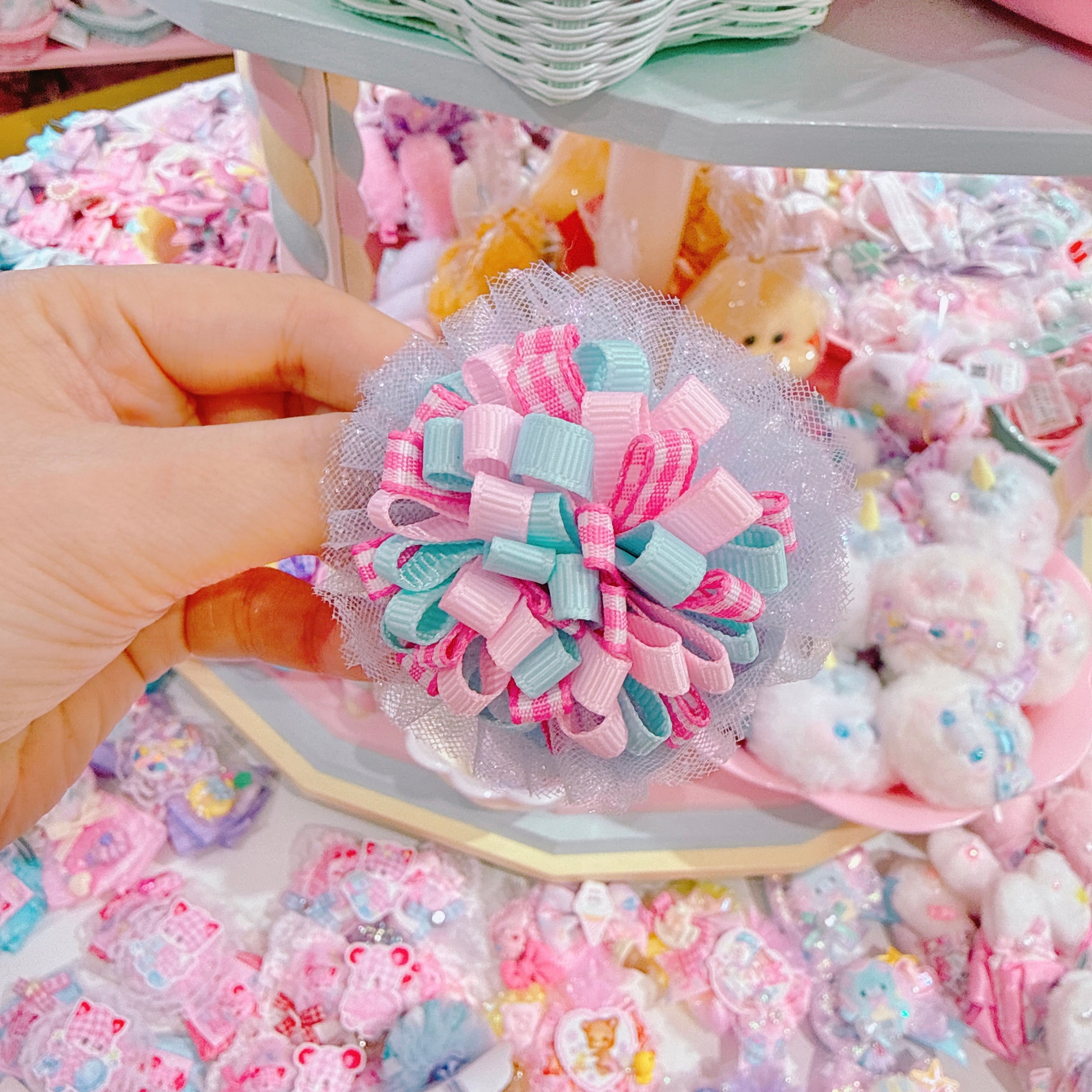 【C3】16-27ポンポンリボンヘアゴム