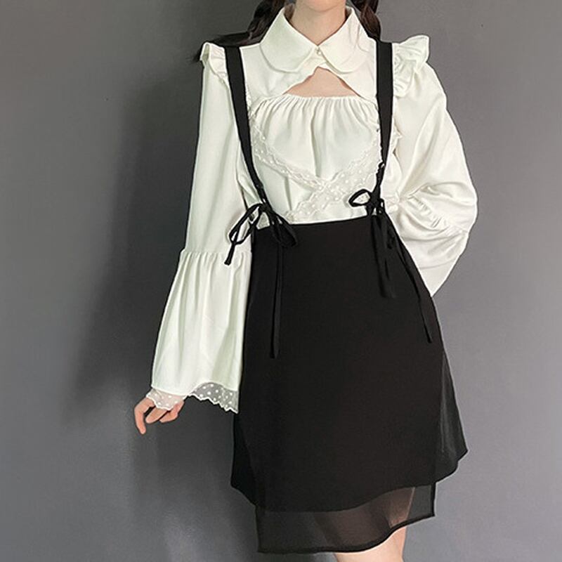 サブカル 服 地雷系 通販 ブラウス トランペットスリーブ フリル デコルテ 甘め ガーリー ロリィタ 量産型