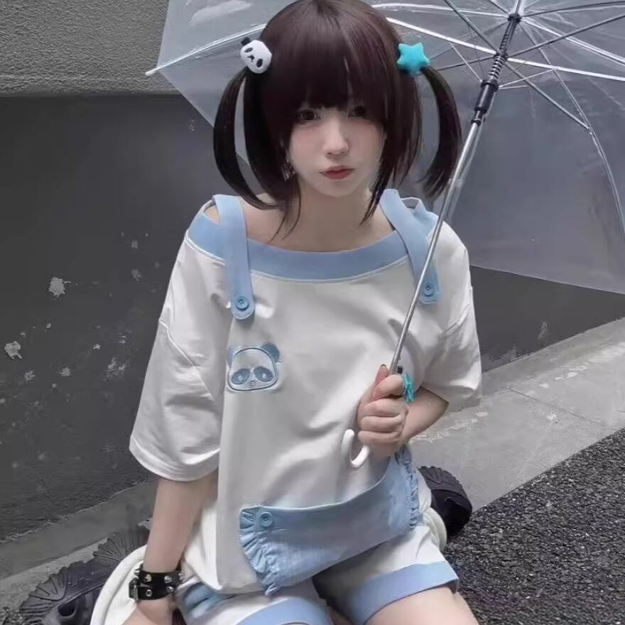 サブカル 服 地雷系 通販 セットアップ Tシャツ ハーフパンツ 闇かわいい水色ロリータ