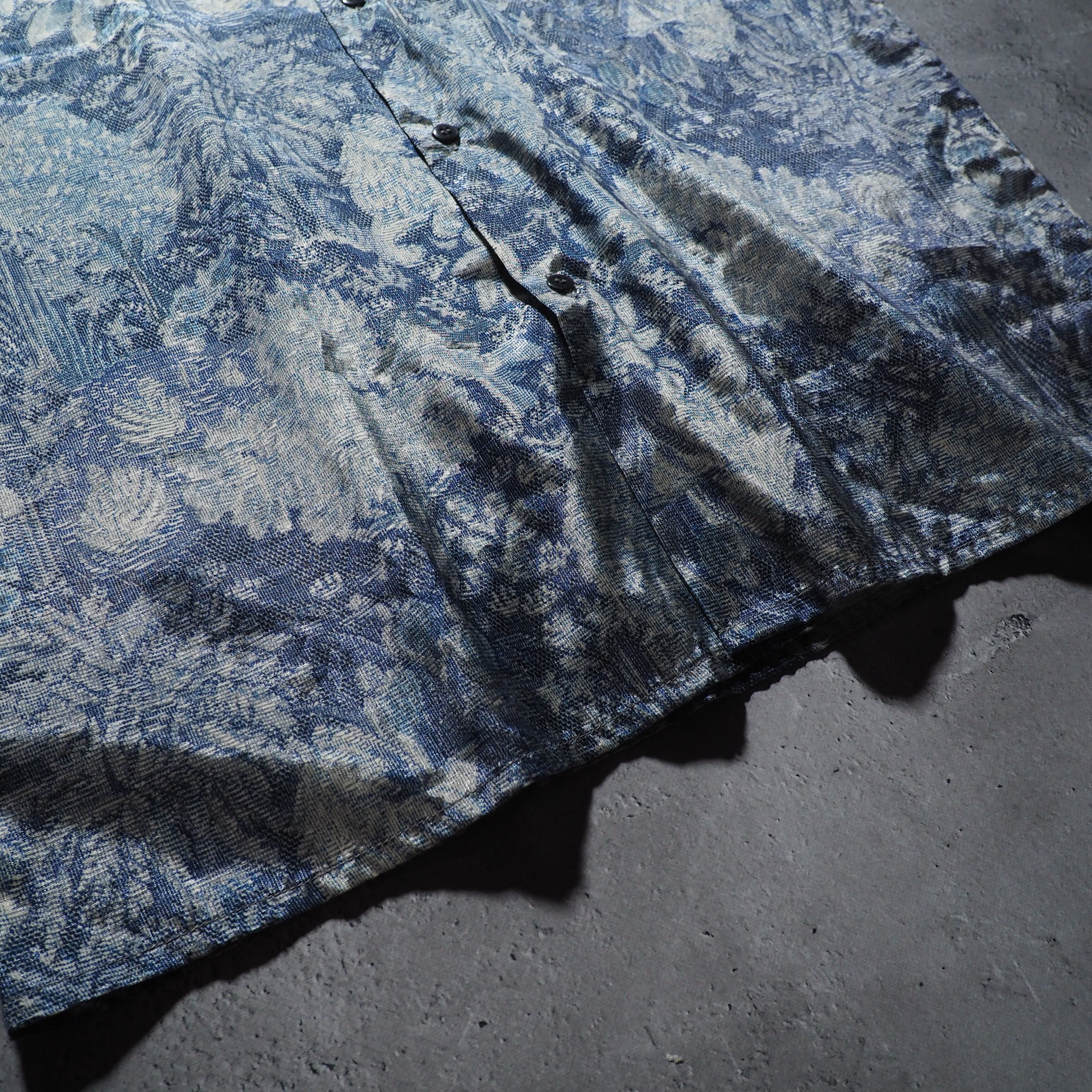 1990s ” Thai silk ” Cold contemporary art pattern Design vintage SS drape shirt