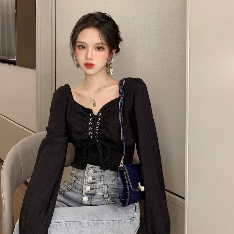 スプリングスタンダードカラーブラウス スリーブショートシャツ ロング レトロ 春物 スクウェア YY-ファッション48481736002