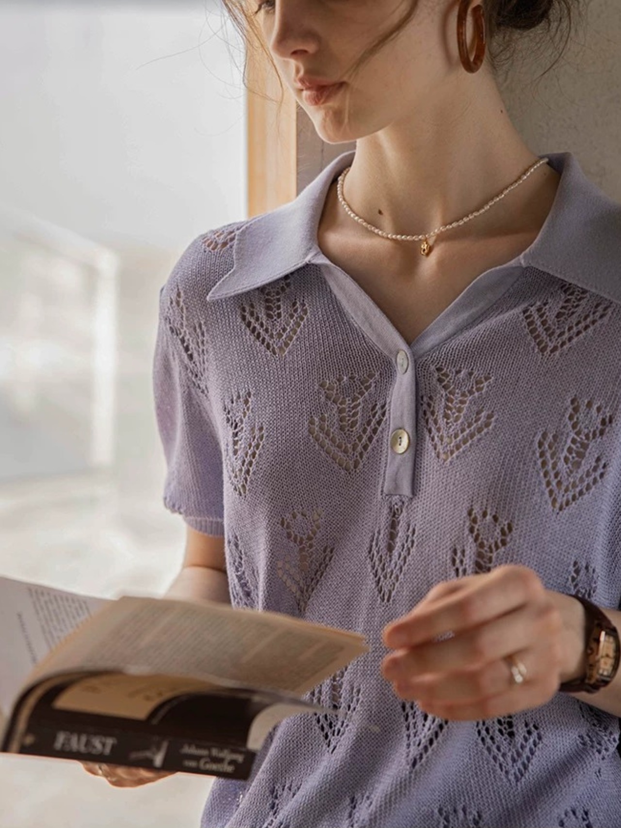 Ajourée Fleur Knit Polo F0740