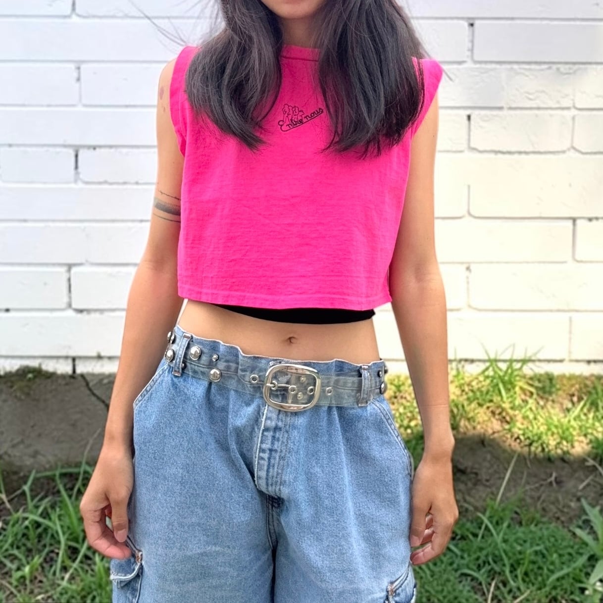 【LADIES】Vintage Pink Cropped Tank Top - Fit M-L