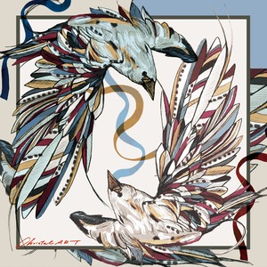 シルクスカーフ「ダンシングバード」50cm角