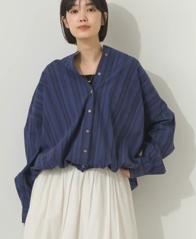 ナンバーミーTOKYO"BAND COLOR WIDE SHIRTS"NAVY STRIPE