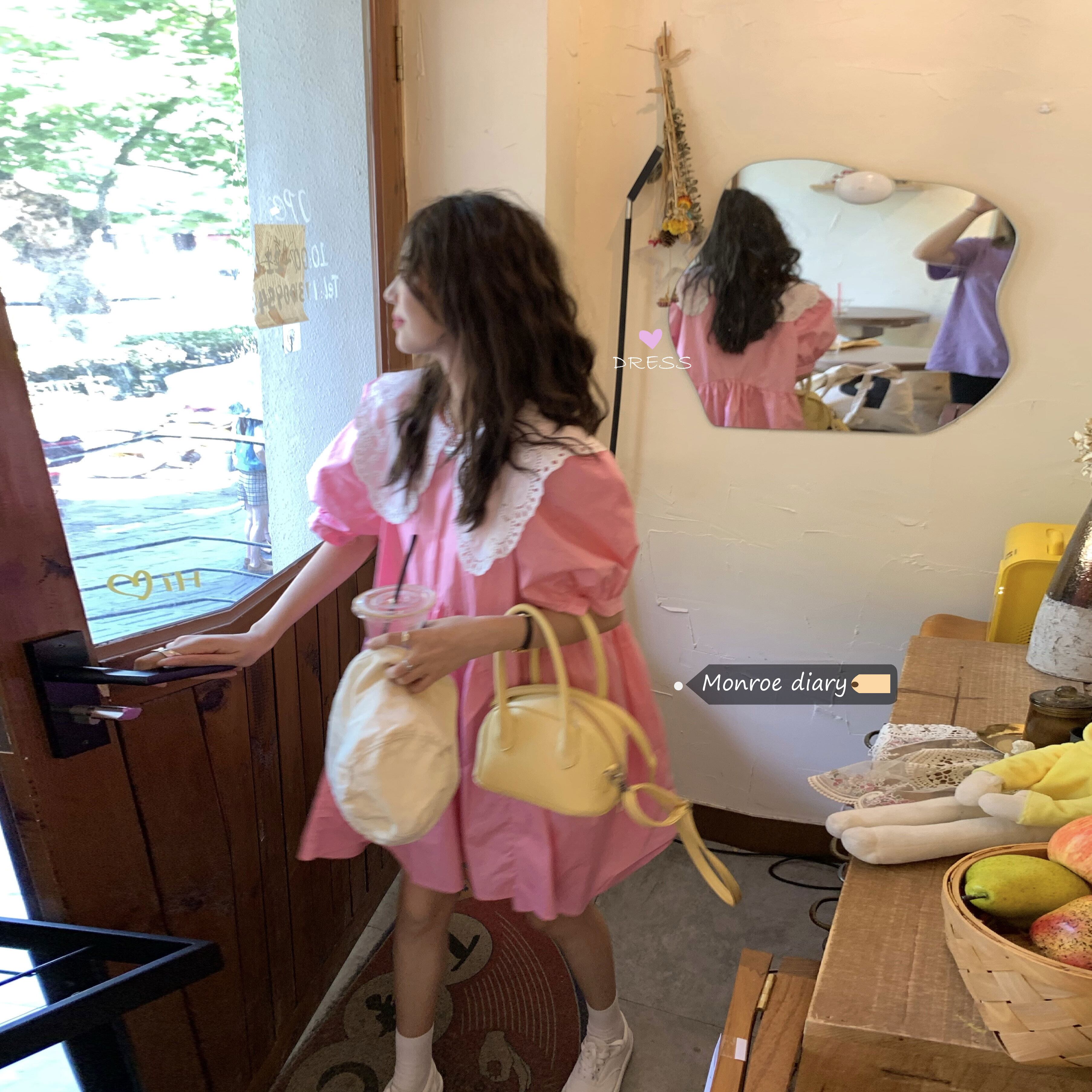 カラードレス サマースリーブスカート ピンク 大人ガーリー スウィート キュート カジュアル 夏物 モンロー76675987323