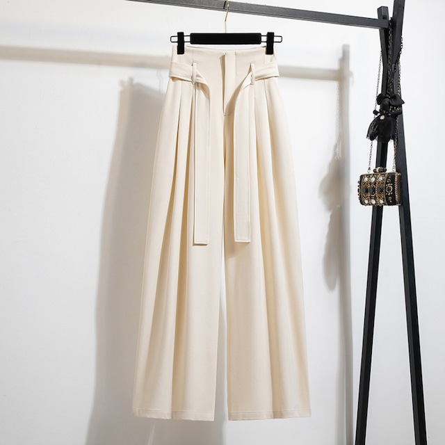 ウエストタイリボン付タック入りワイドシルエットパンツ (3Colors) 　BM1401