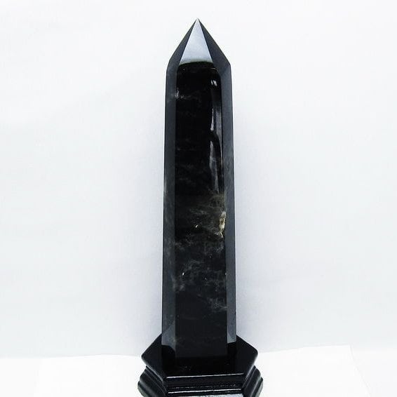 1.6Kg モリオン 黒水晶 六角柱 台座付属 一点物 152-4055