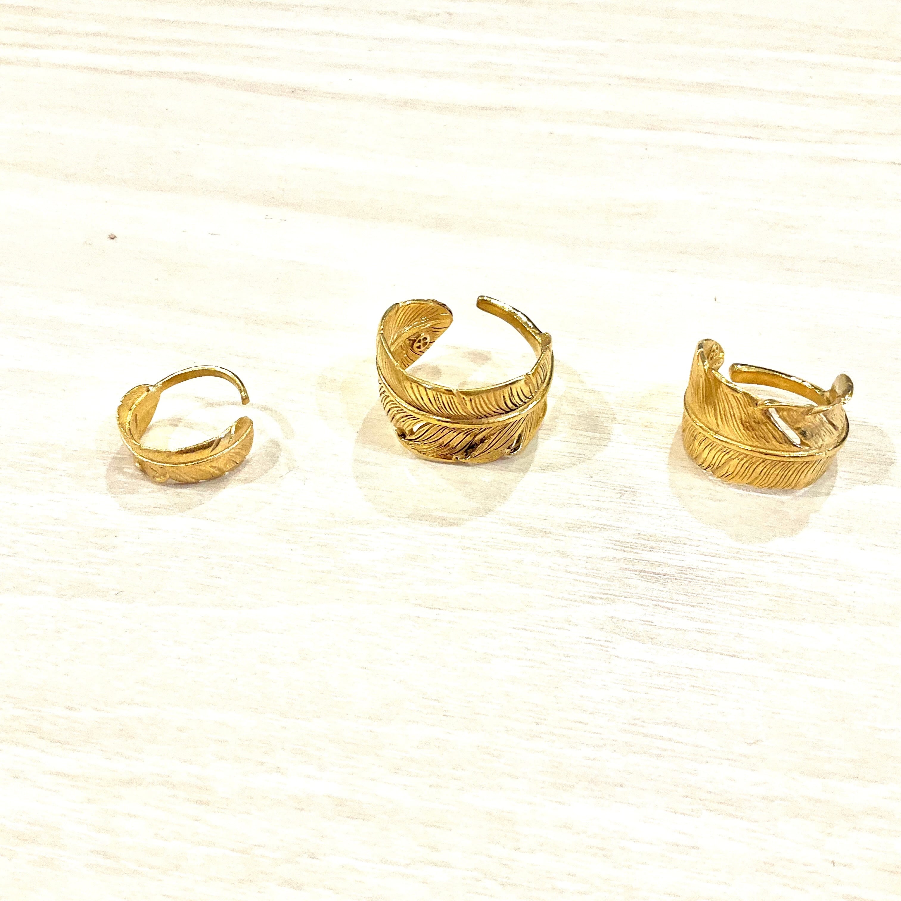 WHEEL WORKS 22K gold Feather Ring large | FirstOrderJewelry