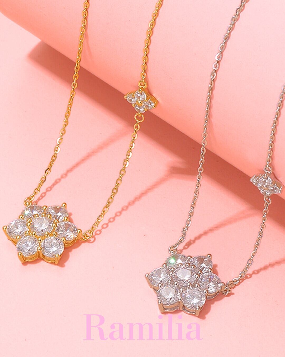 フラワースターストーンネックレス(2 colors) R2407013