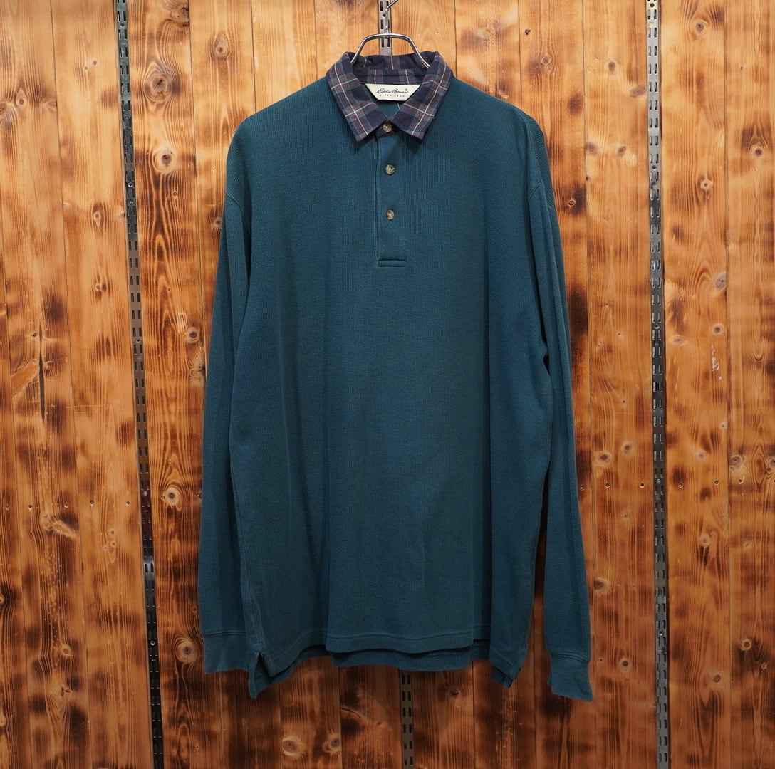 90s00s eddie bauer 白タグ 長袖 厚手 ポロシャツ S(大きめ) エディバウアー