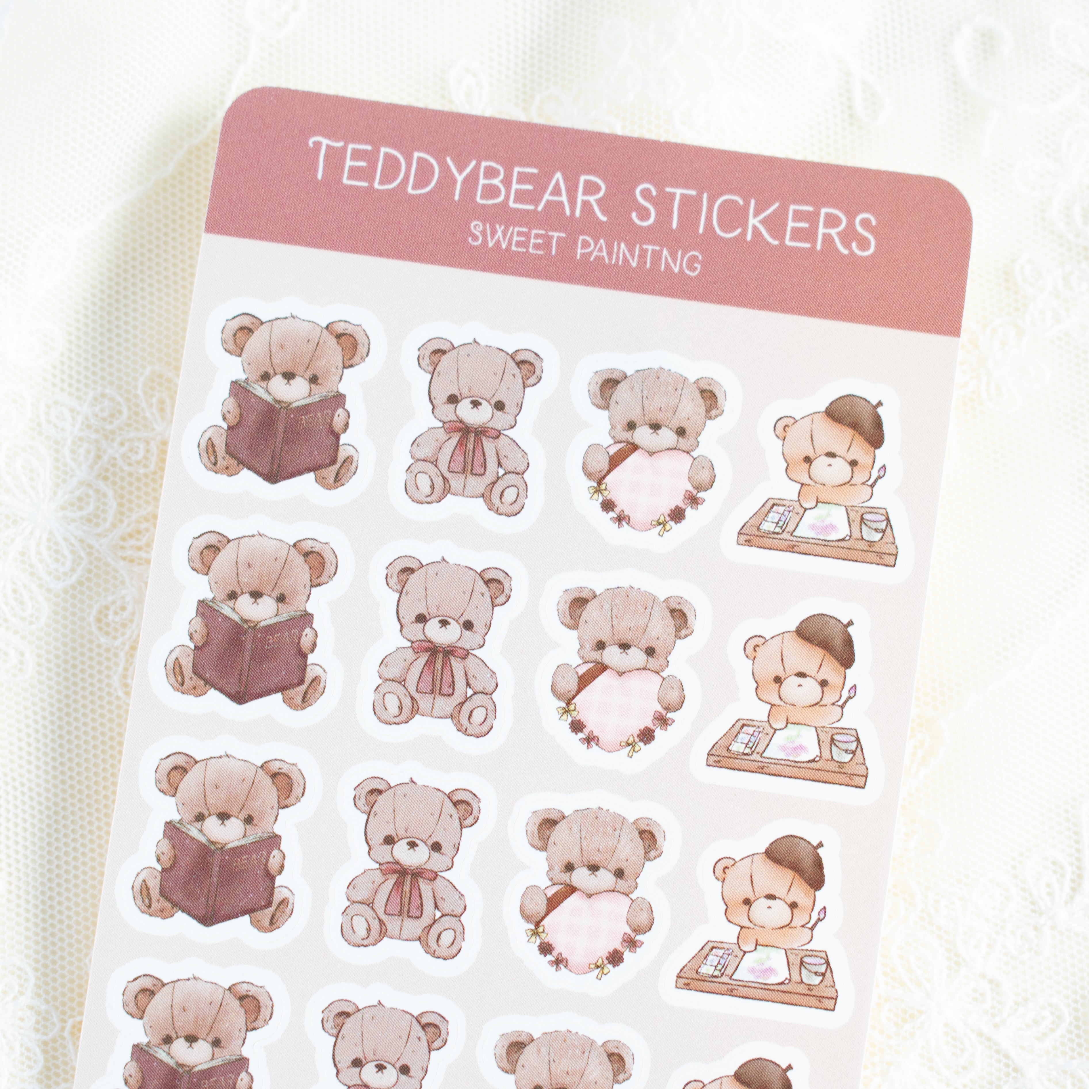 シートシール - テディベア No.4 / 2シート 【Sweet painting】 | くま
