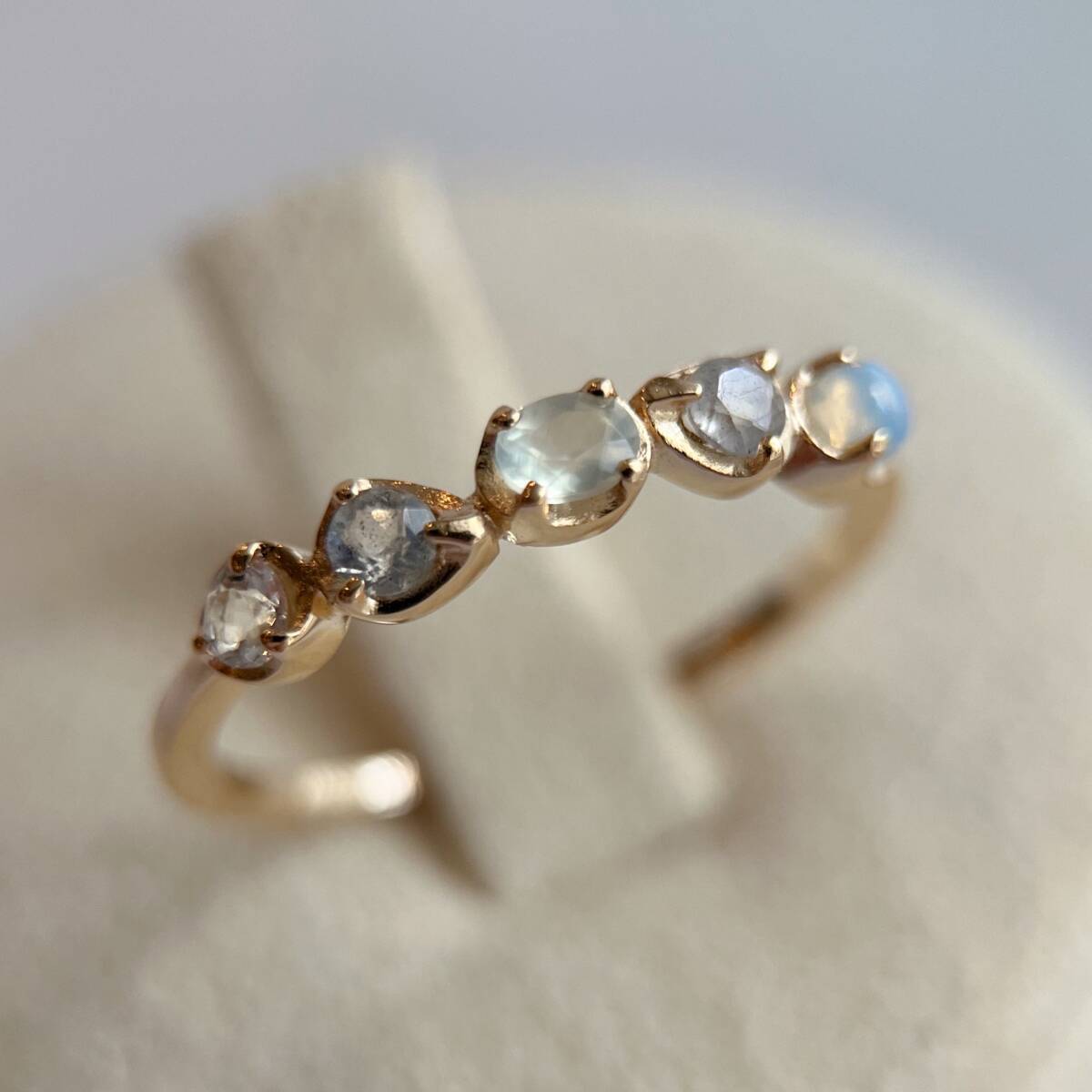 天然プレナイト＆ラブラドライト　ランダムリング　silver925製