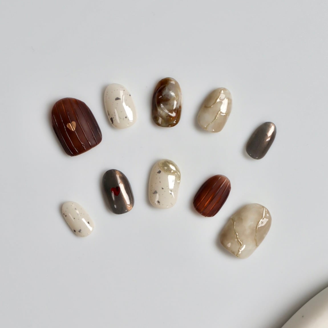 ネイルチップ　ニュアンスネイル　バレンタインネイル　ブラウンネイル　ゴールド No.404 チョコ ネイルチップ ブラウン ベージュ ハート ニュアンス