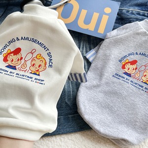 【PET】全2色カジュアル風オサムデザインプリント縞柄袖Tシャツ