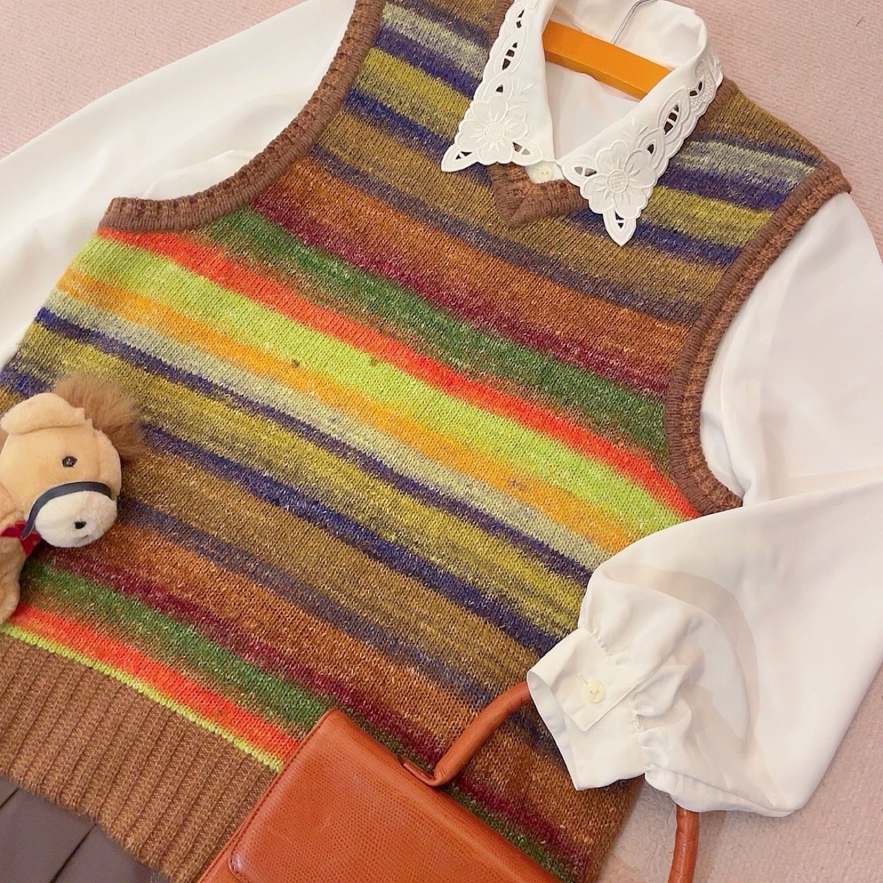 rainbow color mohair knit vest