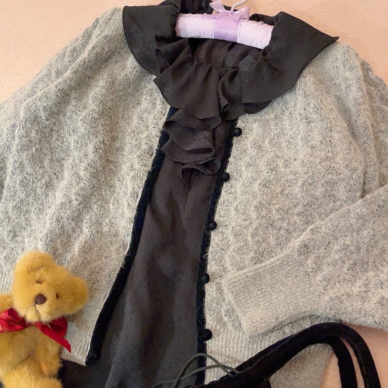 black frill collar flare one-piece