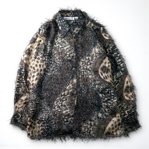 Vintage  patchwork leopard pattern see-through shaggy design shirt