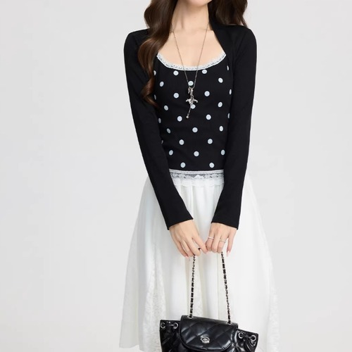 レースヘムレイヤード風ドットトップス ・74970