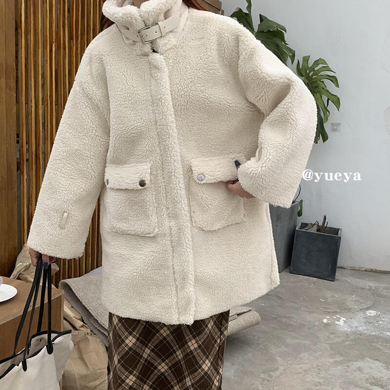 クレセントシティラムズウールジャケットウィメンズミドルレングス冬2020バージョンルーズシックニングウォームぬいぐるみトップ クレセントシティ98203049512