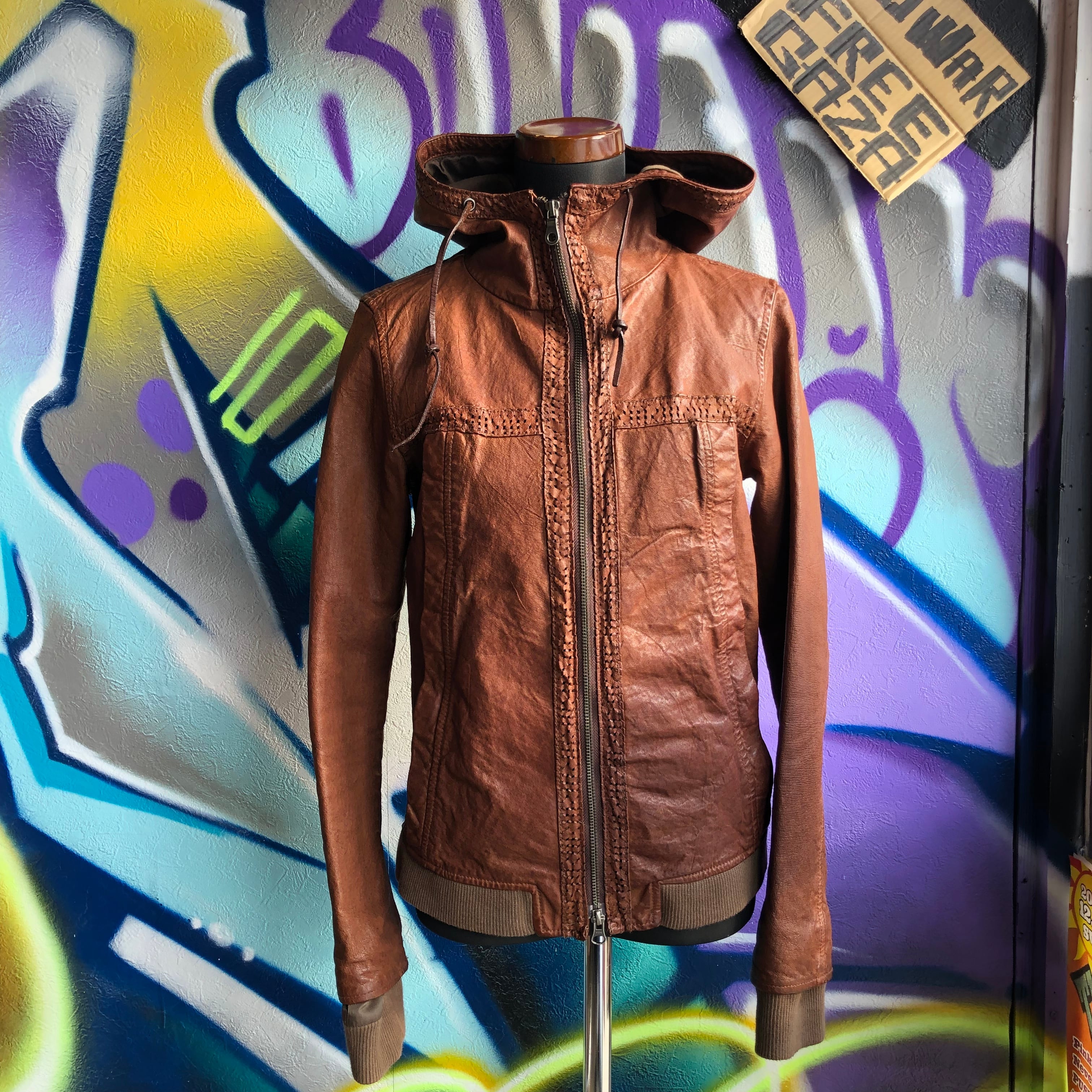 size M brown leather hoodie Garedia | 古着屋border size M brown leather hoodie Garedia | 古着屋border