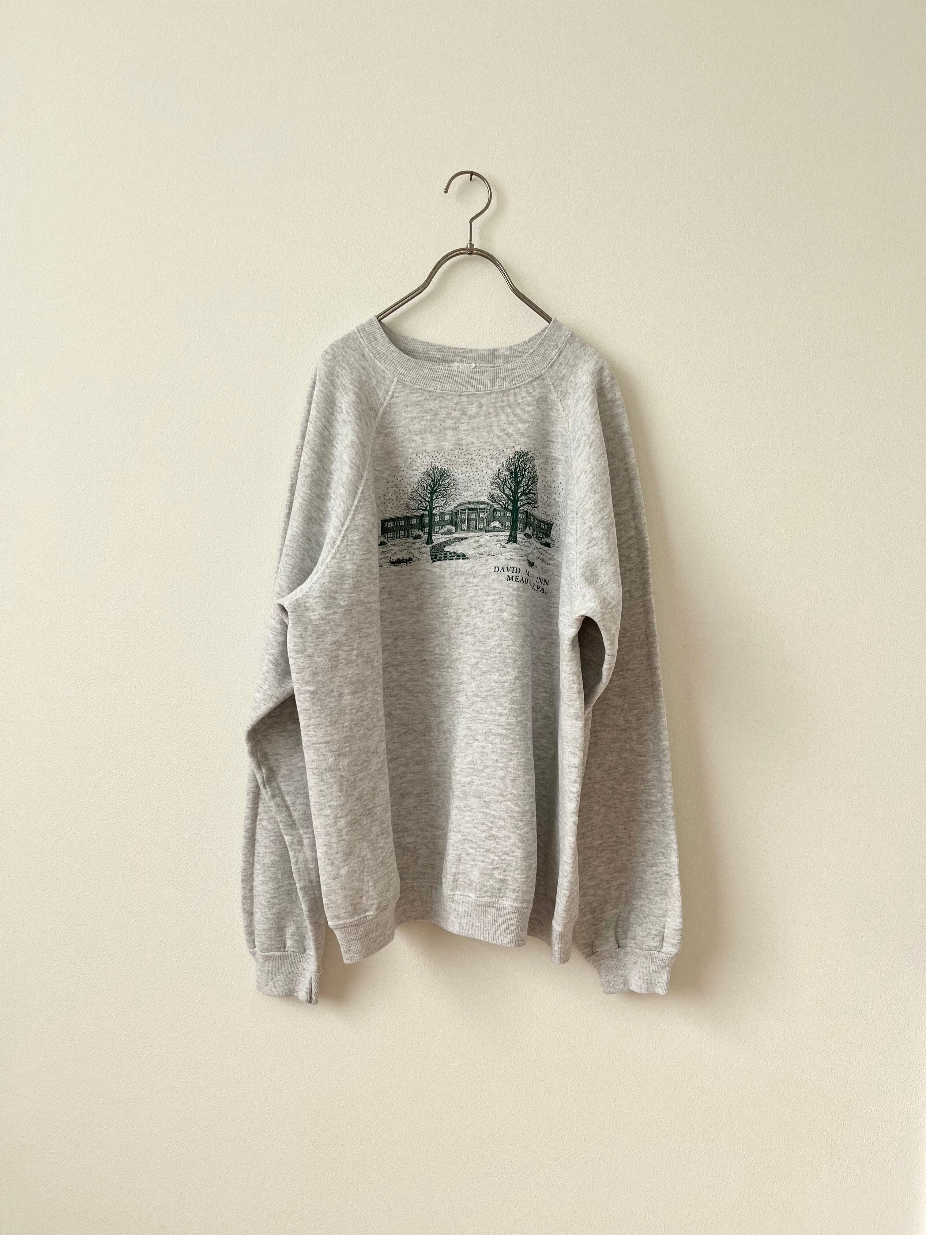 古着　スウェット　杢グレー　木と雪