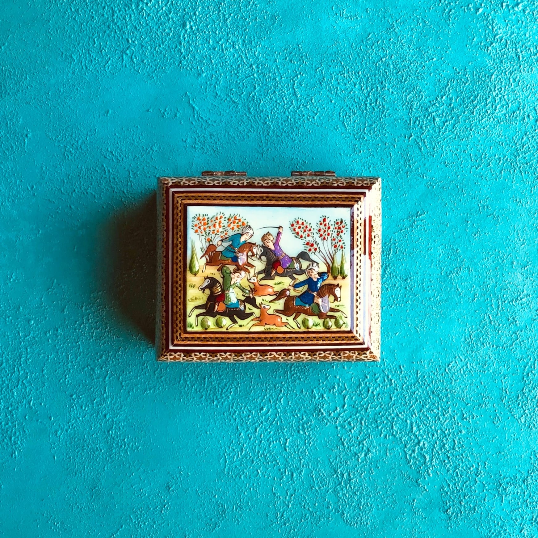 象嵌細工（ハータムカーリー）小箱 長方形 14cm ターコイズ