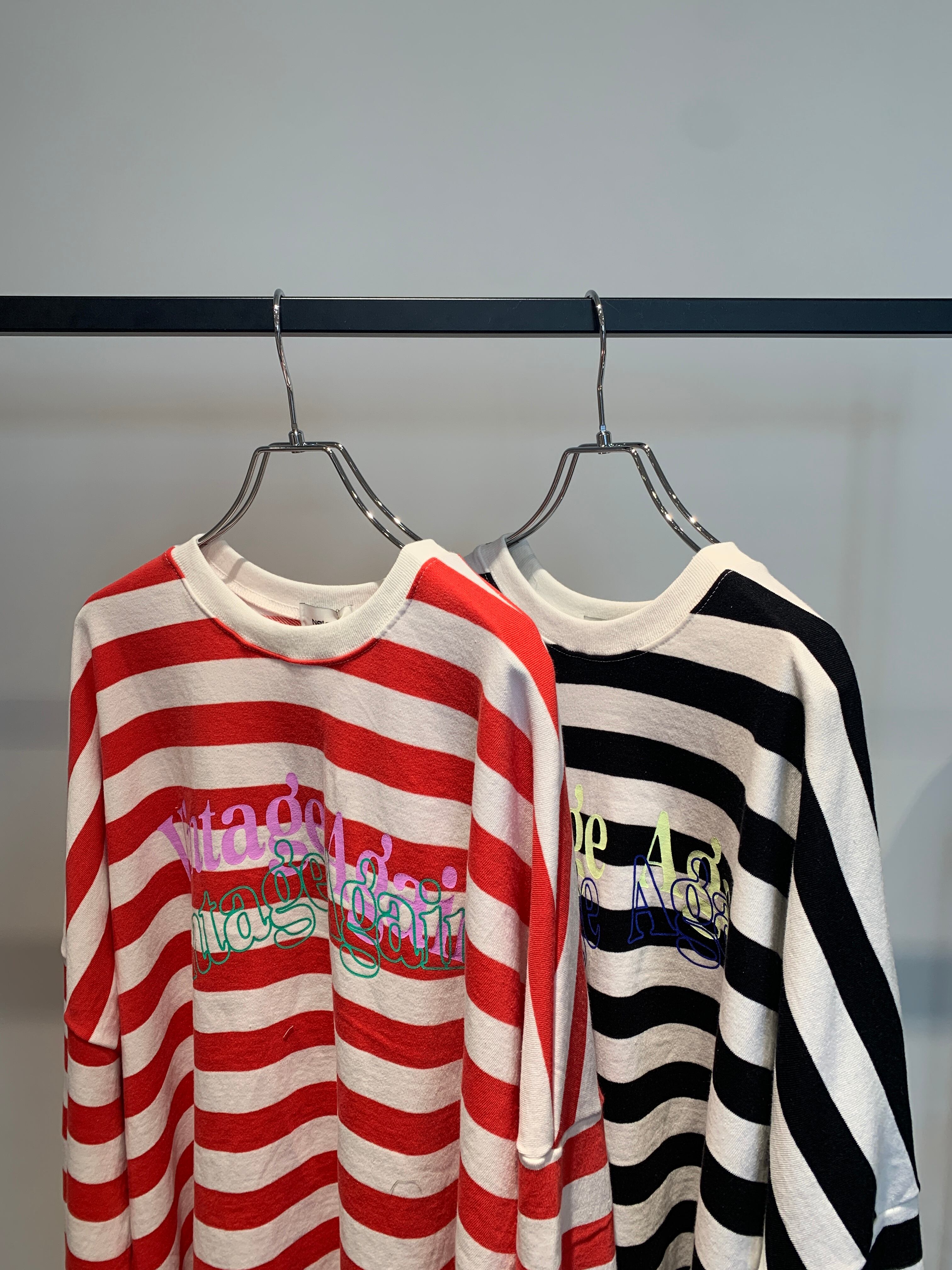 border over size long sweat T-shirt