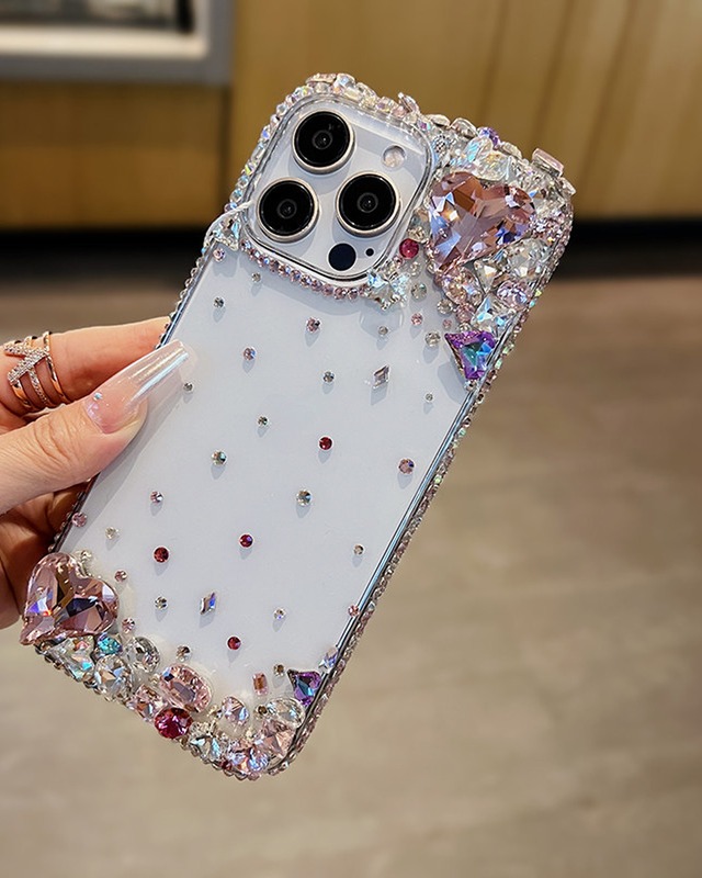 ピンクハート ビジュー クリアiPhoneケース スマホケース