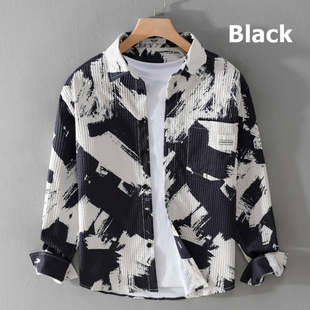 【M-3XL】Brush Pattern Long Sleeve Shirt / ブラッシュ パターン 長袖 シャツ