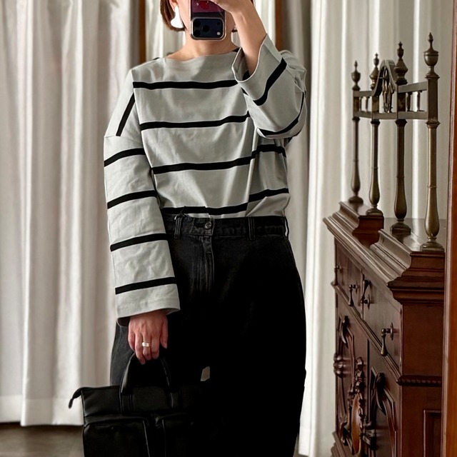 ★Border Long Sleeve Tee (Gray)