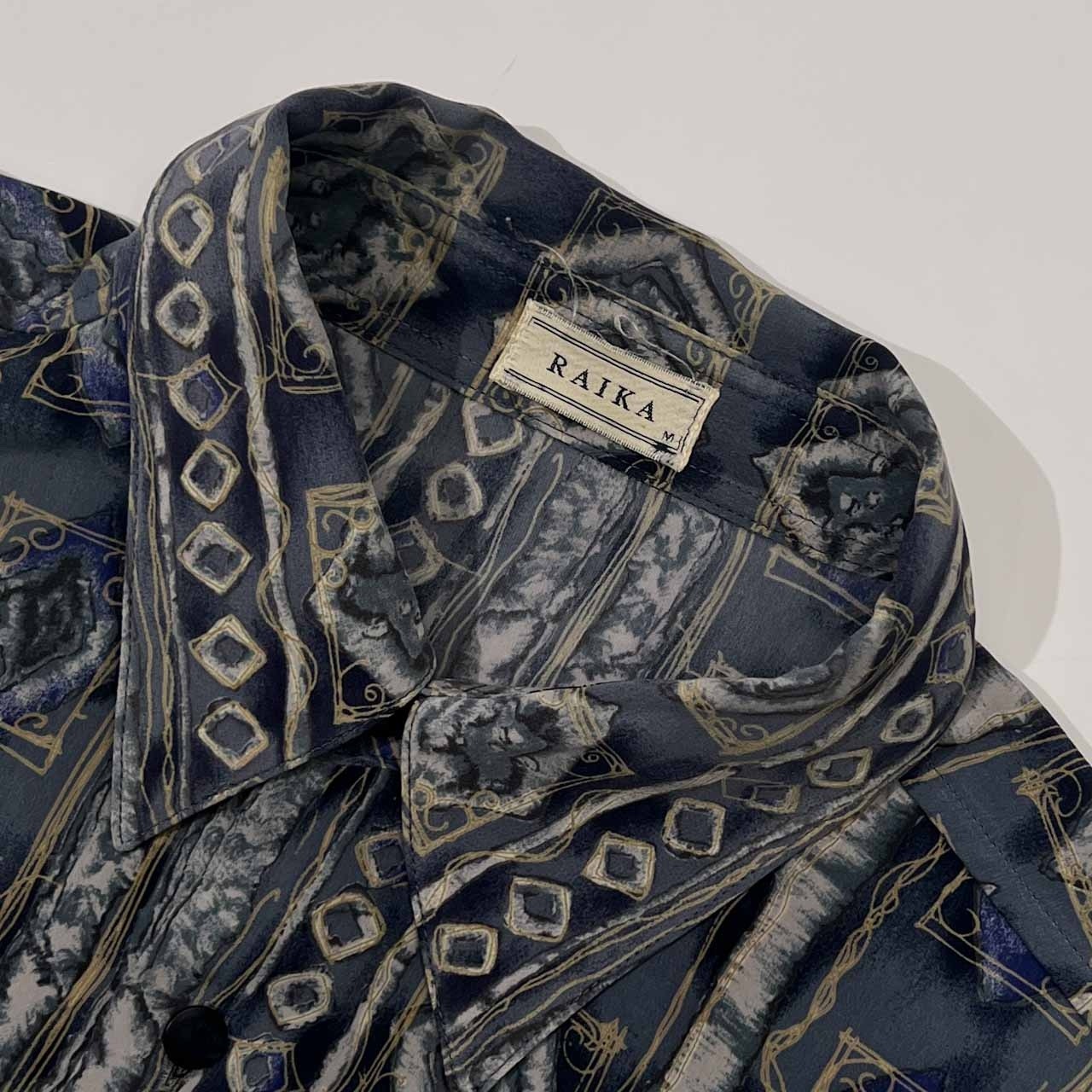 RAIKA ライカ 総柄 長袖シャツ M/ブルー系 メンズ ビンテージ