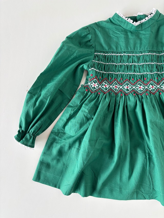 【2T相当・vintage】Green 刺繍dress