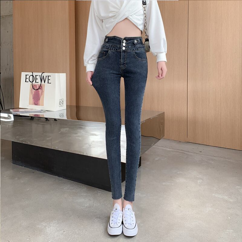 へそ上スーパーハイウエストジーンズ女性 2024 春と秋の新しいスリム